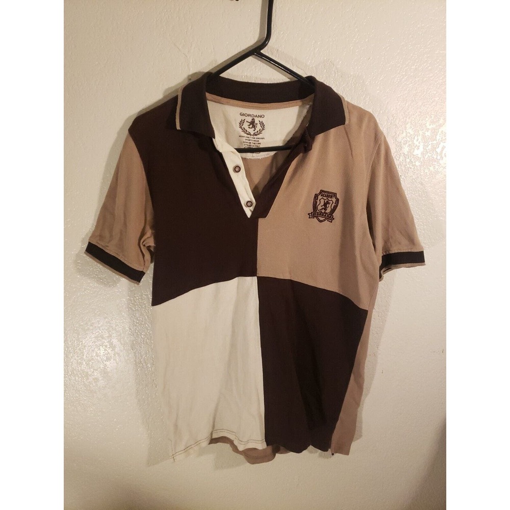 Giordano Colorblock Short Sleeve Polo Shirt Mens Large Brown White
